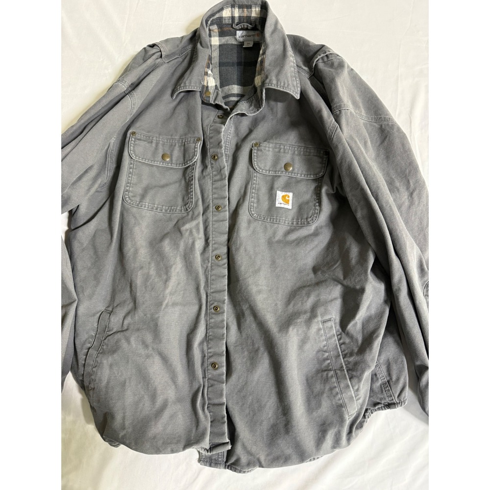 Carhartt Mens 2XL Gray Flannel Lined Hubbard Canvas Shirt Jacket 100590 039